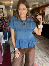 Load image into Gallery viewer, SMOCKED DENIM TOP
