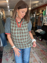 Load image into Gallery viewer, DENIM AND TURQUOISE HOUNDSTOOTH TOP
