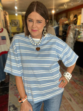 Load image into Gallery viewer, LIGHT BLUE STRIPED TOP
