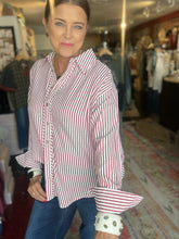Load image into Gallery viewer, RED/WHITE STRIPE BLOUSE
