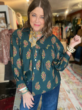 Load image into Gallery viewer, DARK GREEN FLORAL BLOUSE
