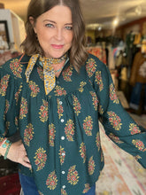 Load image into Gallery viewer, DARK GREEN FLORAL BLOUSE
