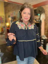 Load image into Gallery viewer, ZARA EMBROIDERY BLACK TOP

