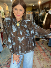 Load image into Gallery viewer, BROWN WITH BLUE FLORAL TOP
