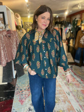 Load image into Gallery viewer, DARK GREEN FLORAL BLOUSE
