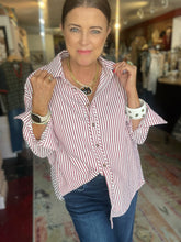 Load image into Gallery viewer, RED/WHITE STRIPE BLOUSE
