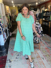 Load image into Gallery viewer, GREEN AND WHITE GINGHAM DRESS
