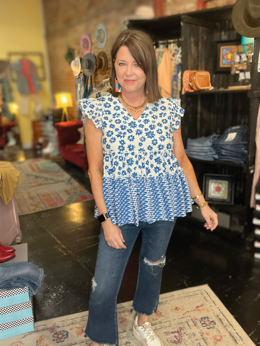 BLUE FLORAL TOP