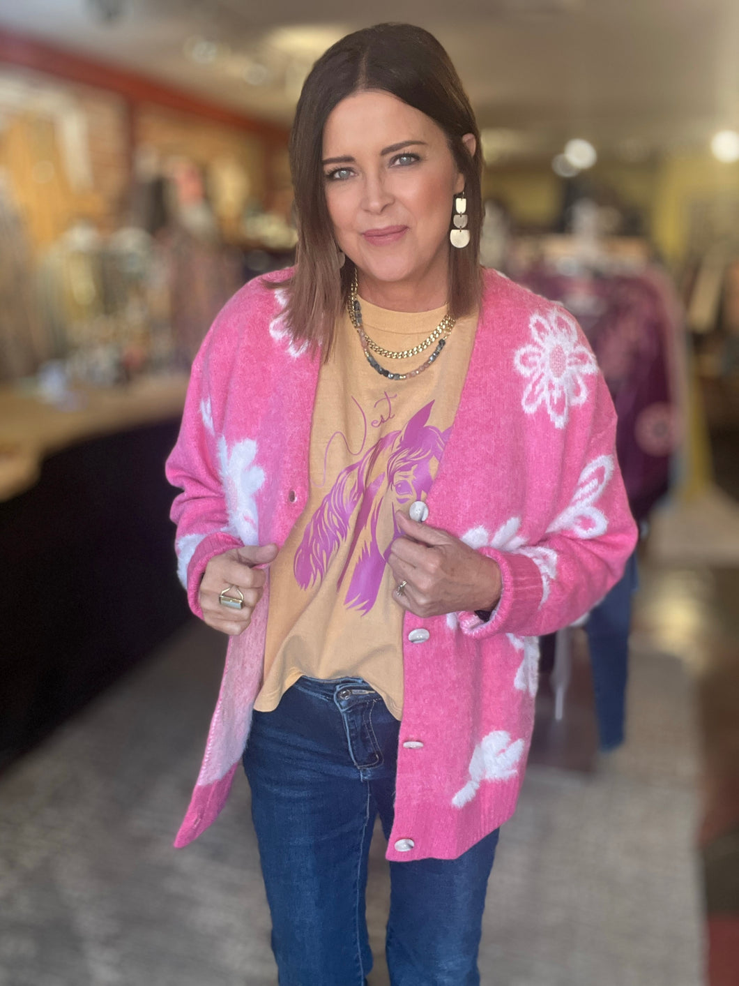 PINK DAISY CARDIGAN