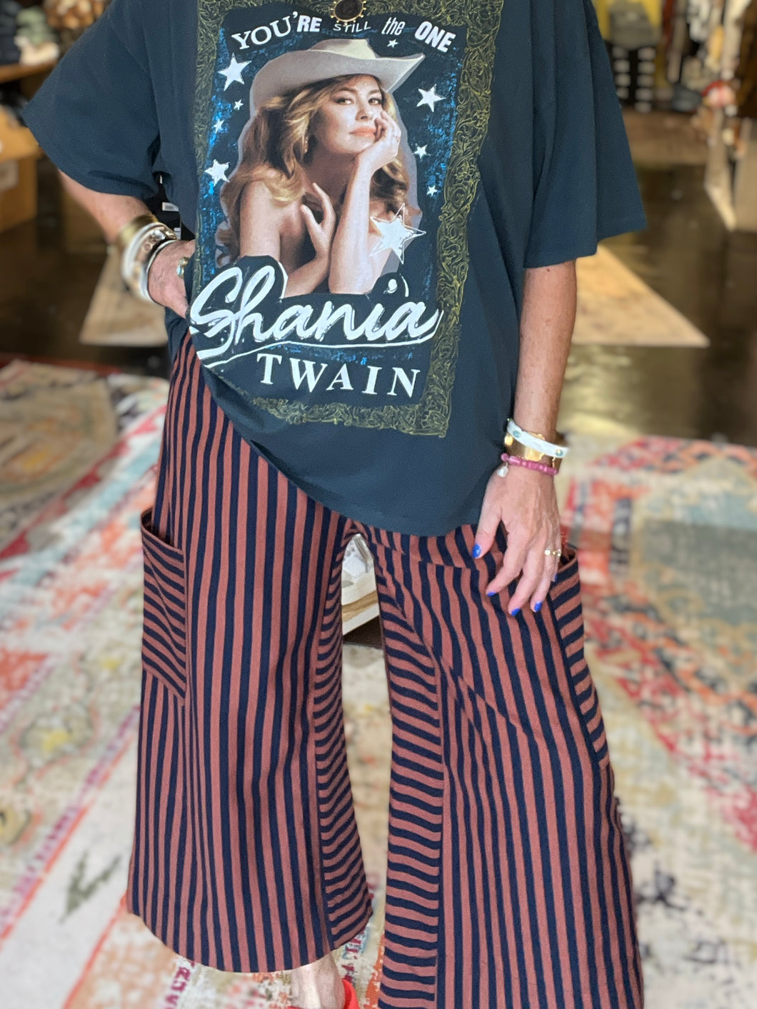BROWN AND NAVY STRIPED PANTS