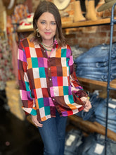 Load image into Gallery viewer, CHOCOLATE CHECKERBOARD BLOUSE

