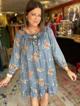 Load image into Gallery viewer, VINTAGE FLORAL DENIM DRESS
