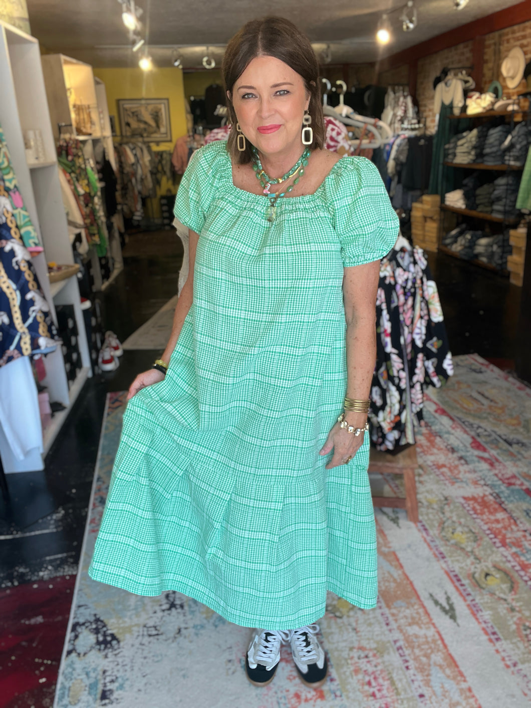 GREEN AND WHITE GINGHAM DRESS
