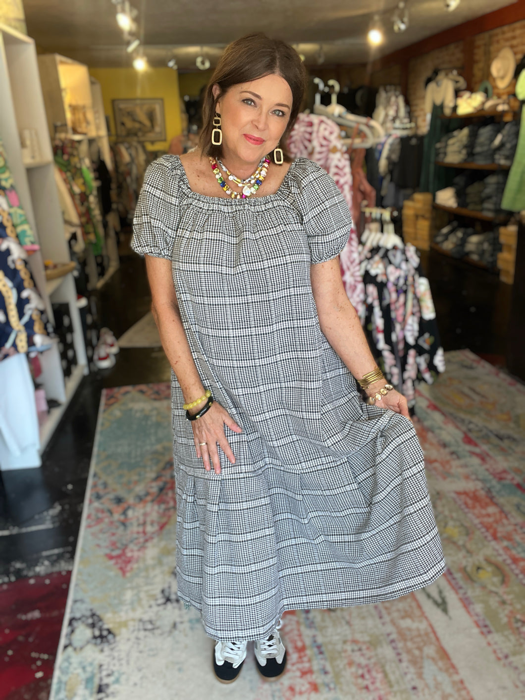 BLACK AND WHITE GINGHAM DRESS