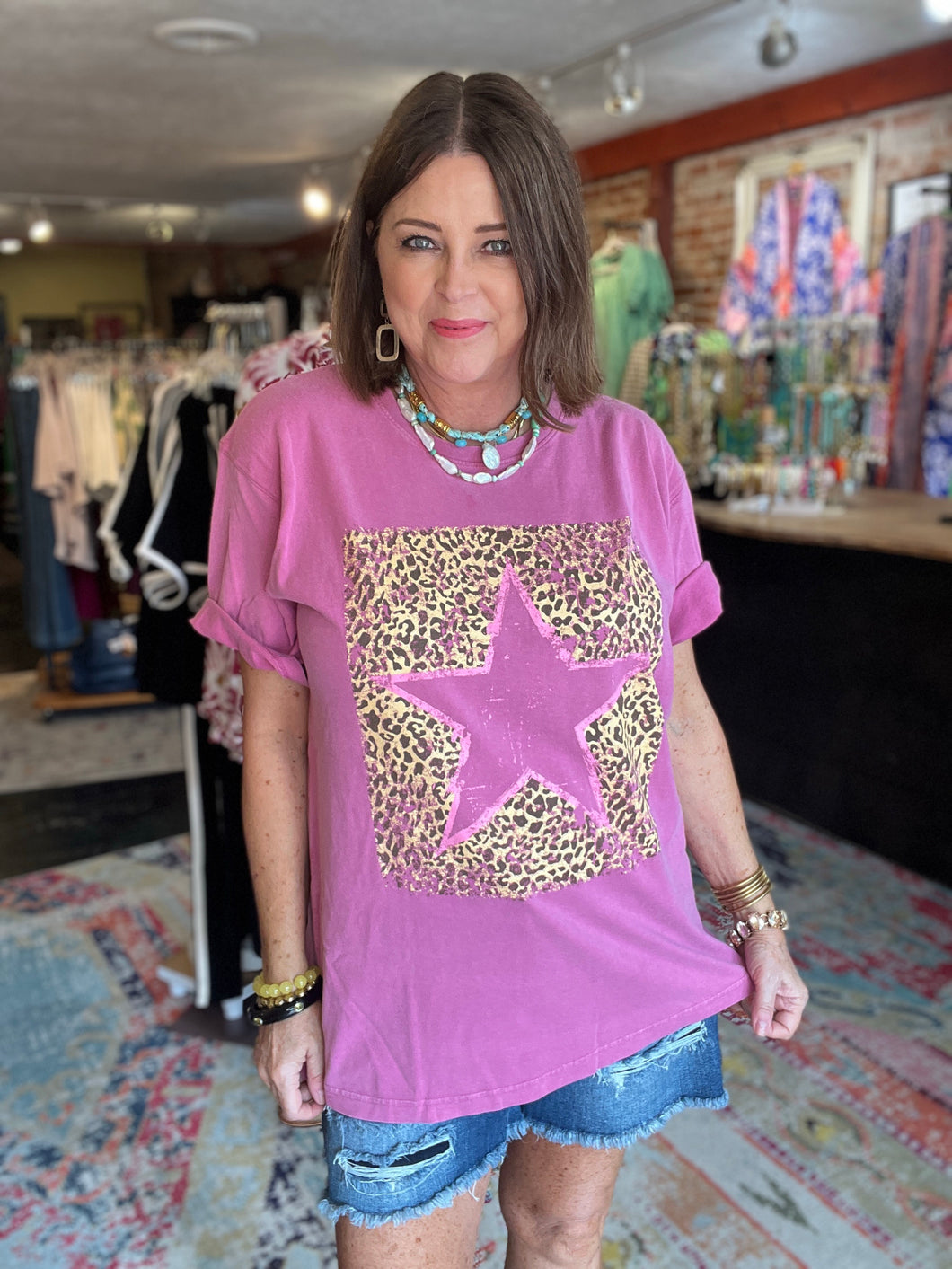 PINK STAR WITH LEOPARD TEE
