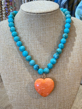 Load image into Gallery viewer, TURQUOISE WITH ORANGE HEART NECKLACE

