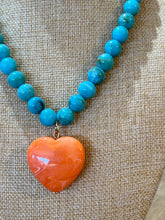 Load image into Gallery viewer, TURQUOISE WITH ORANGE HEART NECKLACE
