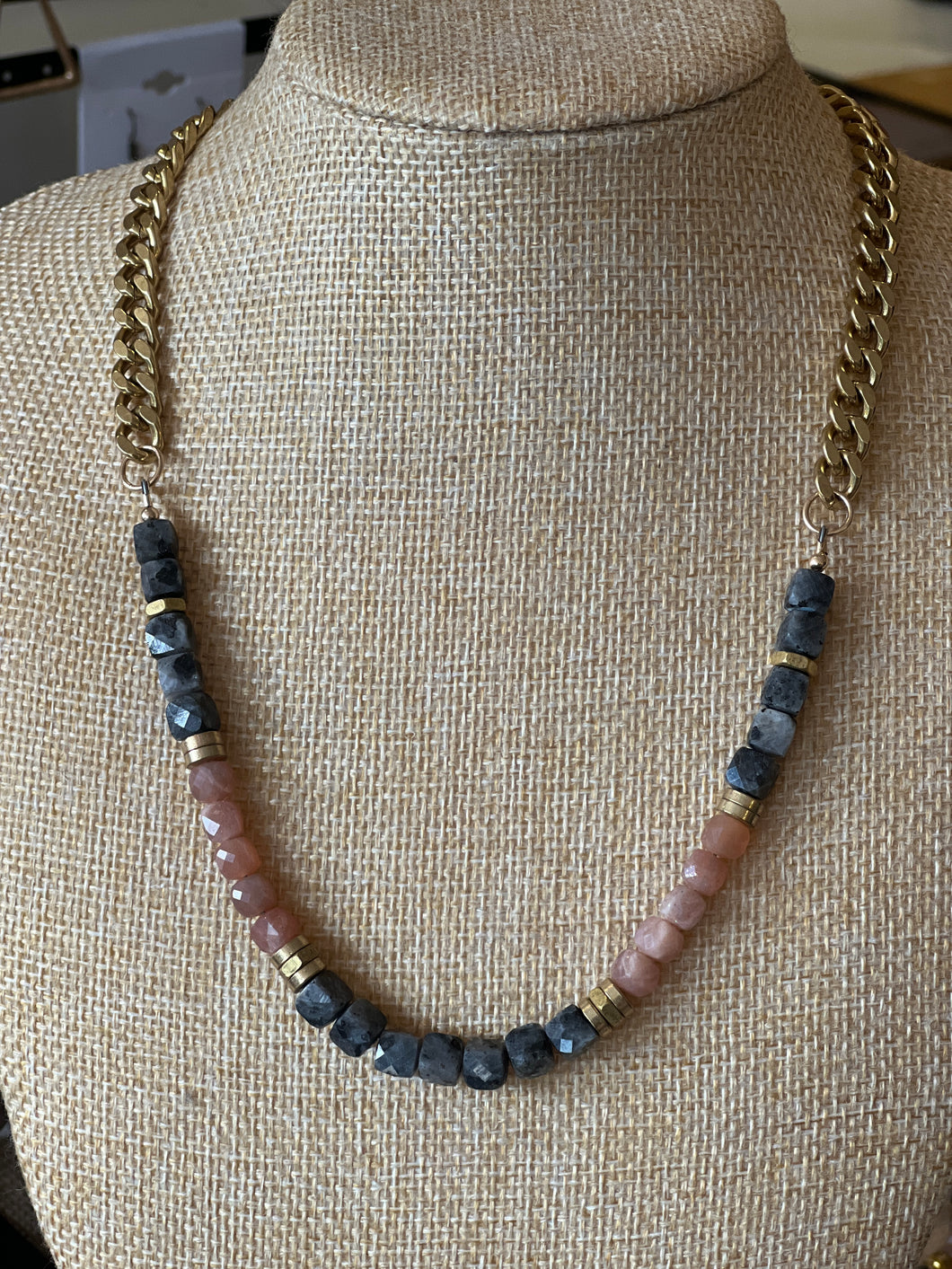 LARVIKITE & PEACH MOONSTONE CURB