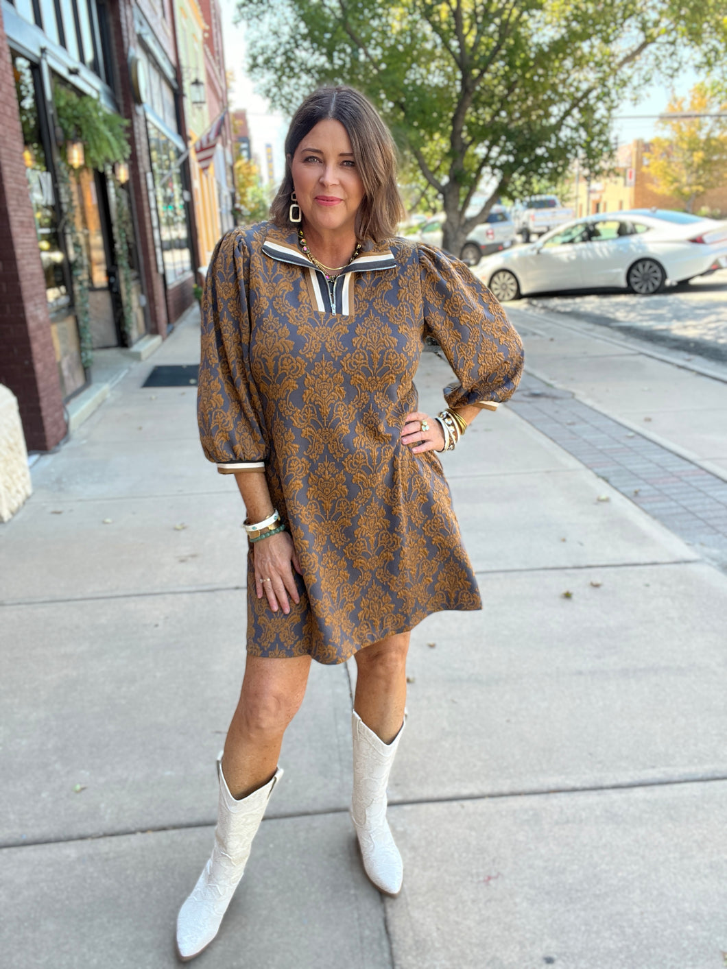 GOLDEN JACQUARD DRESS