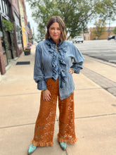 Load image into Gallery viewer, JADED GYPSY RUFFLE DENIM BLOUSE
