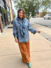 Load image into Gallery viewer, JADED GYPSY RUFFLE DENIM BLOUSE

