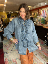 Load image into Gallery viewer, JADED GYPSY RUFFLE DENIM BLOUSE
