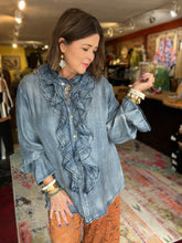 Load image into Gallery viewer, JADED GYPSY RUFFLE DENIM BLOUSE
