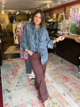 Load image into Gallery viewer, JADED GYPSY RUFFLE DENIM BLOUSE

