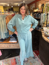 Load image into Gallery viewer, FADED TEAL RIBBED THERMAL PANT
