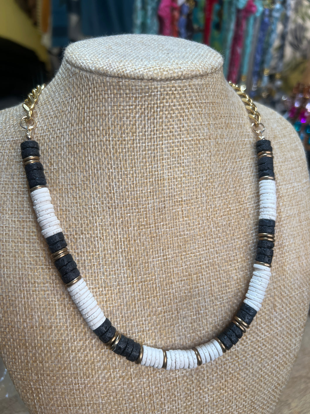 LAVA ROCK BLACK & CREAM NECKLACE