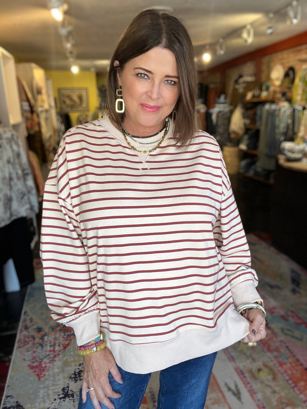 BRICK AND CREAM STRIPED TOP