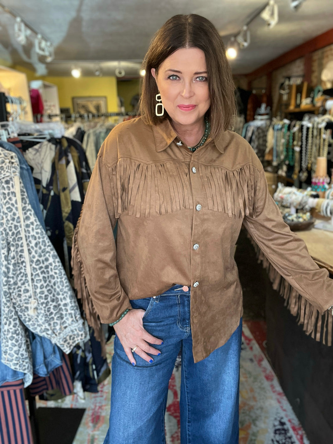 BROWN FRINGE TOP