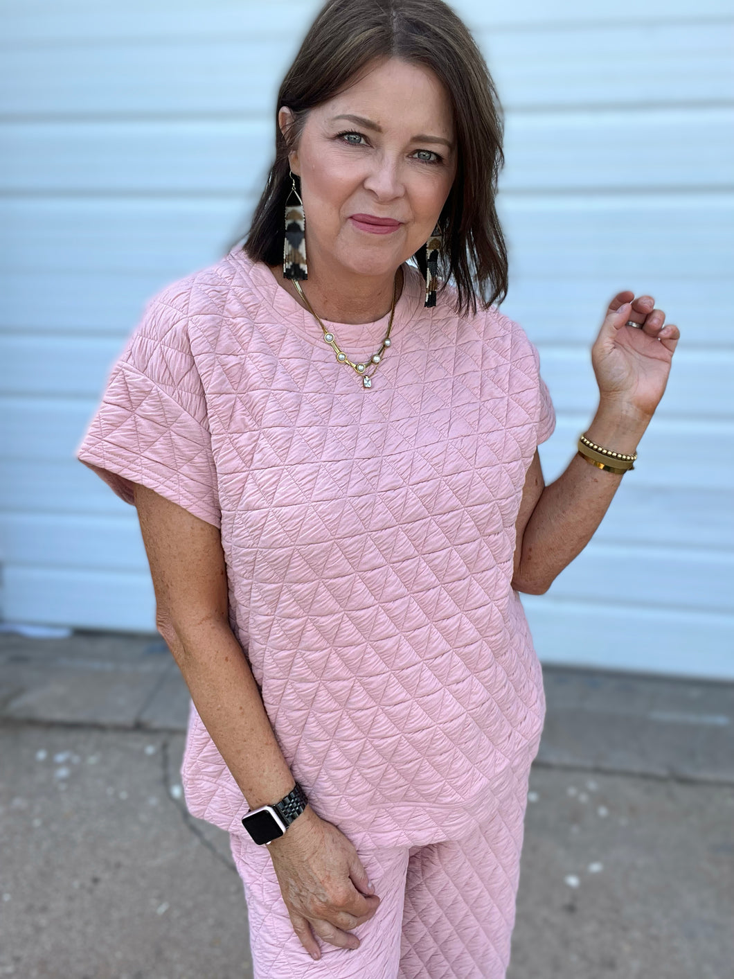 BLUSH PINK QUILTED LOUNGE TOP