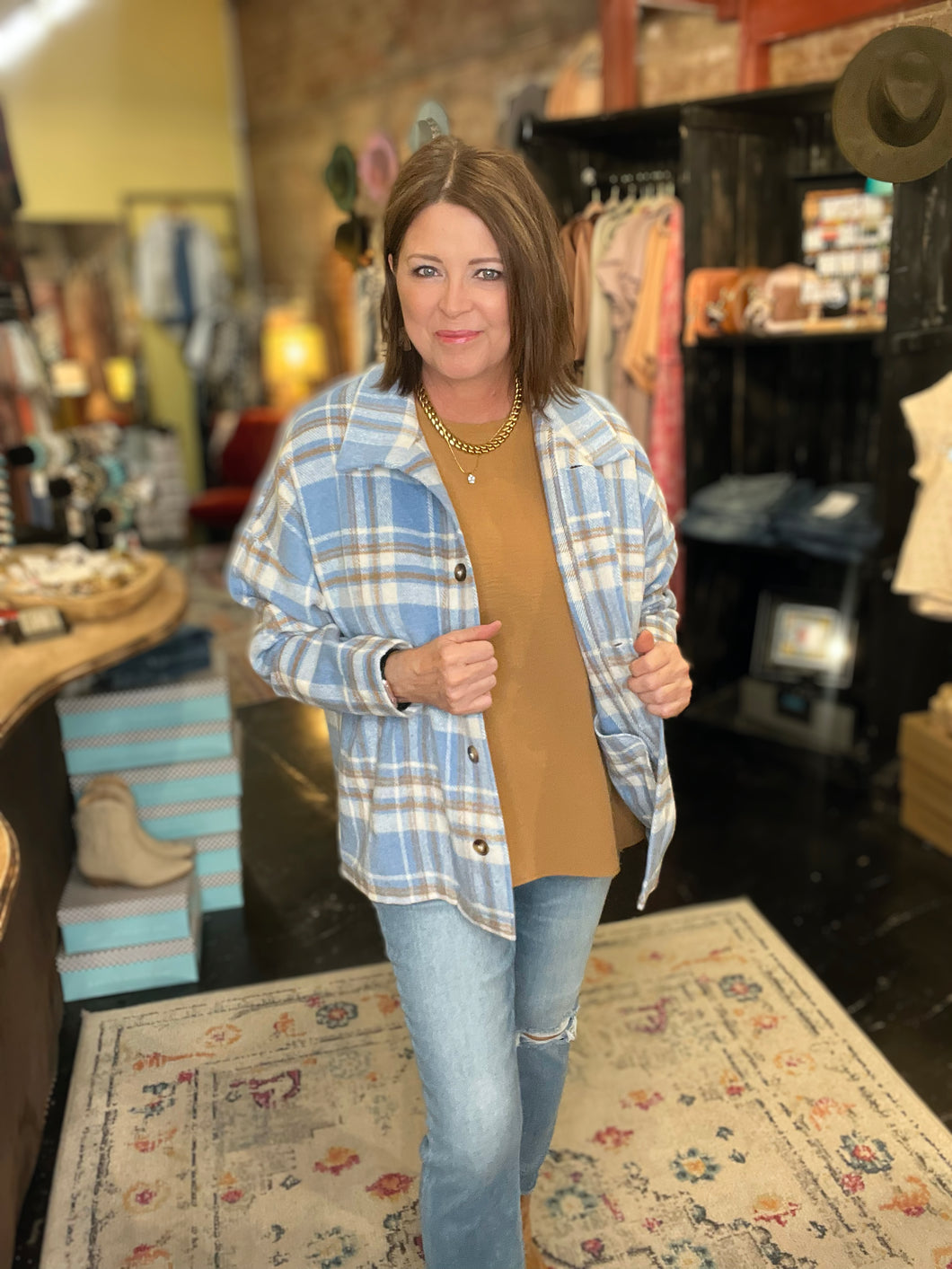 LIGHT BLUE PLAID SHACKET