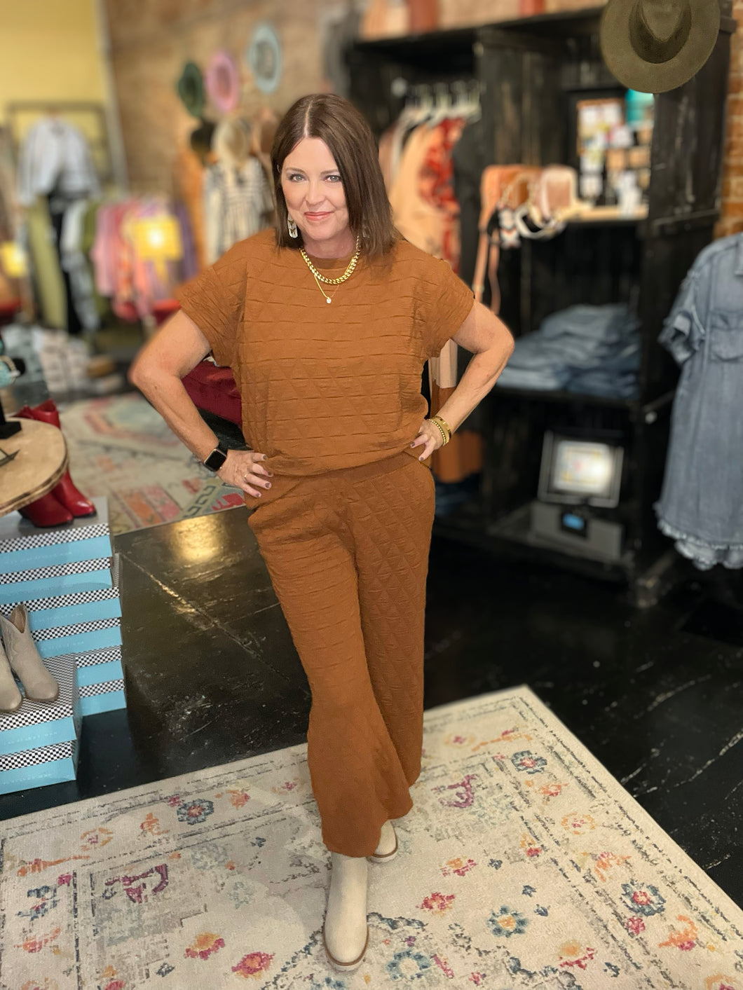 BROWN QUILTED LOUNGE PANT