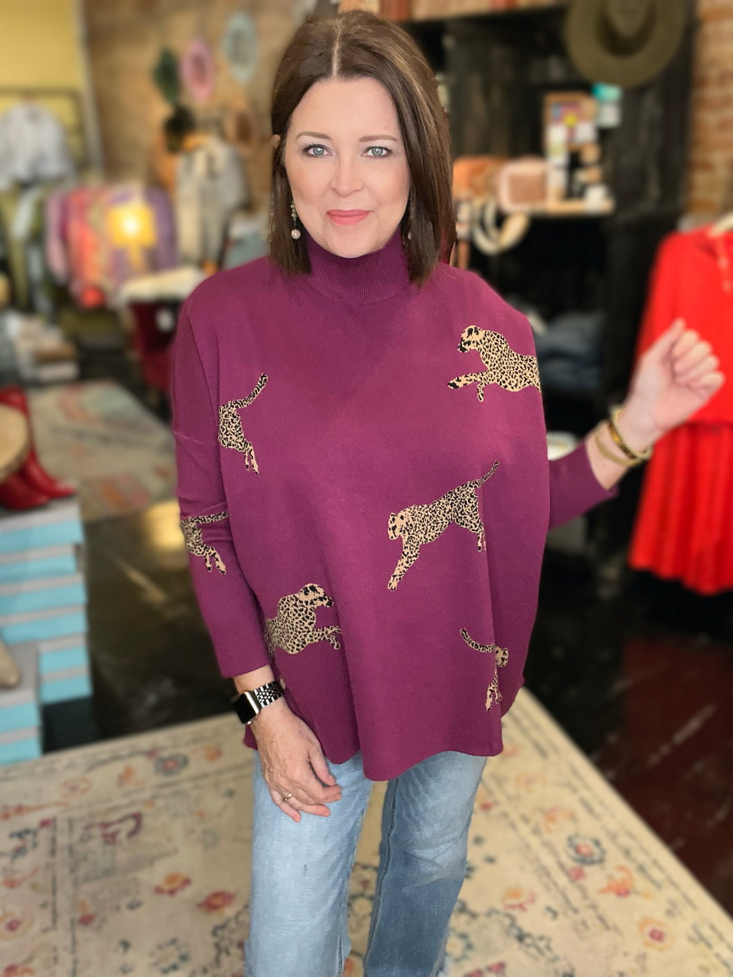 BERRY LEOPARD SWEATER