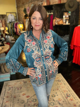 Load image into Gallery viewer, TEAL EMBROIDERED BLOUSE
