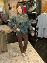 Load image into Gallery viewer, TEAL &amp; BROWN VELVET BLOUSE

