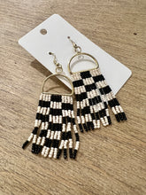Load image into Gallery viewer, CHECKERED BLACK FRINGE EARRINGS
