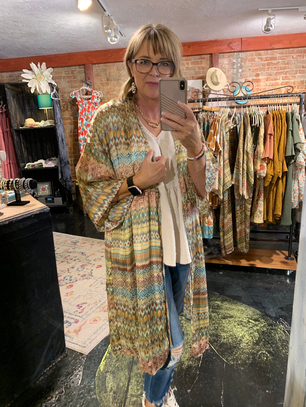 TEAL/BROWN KIMONO