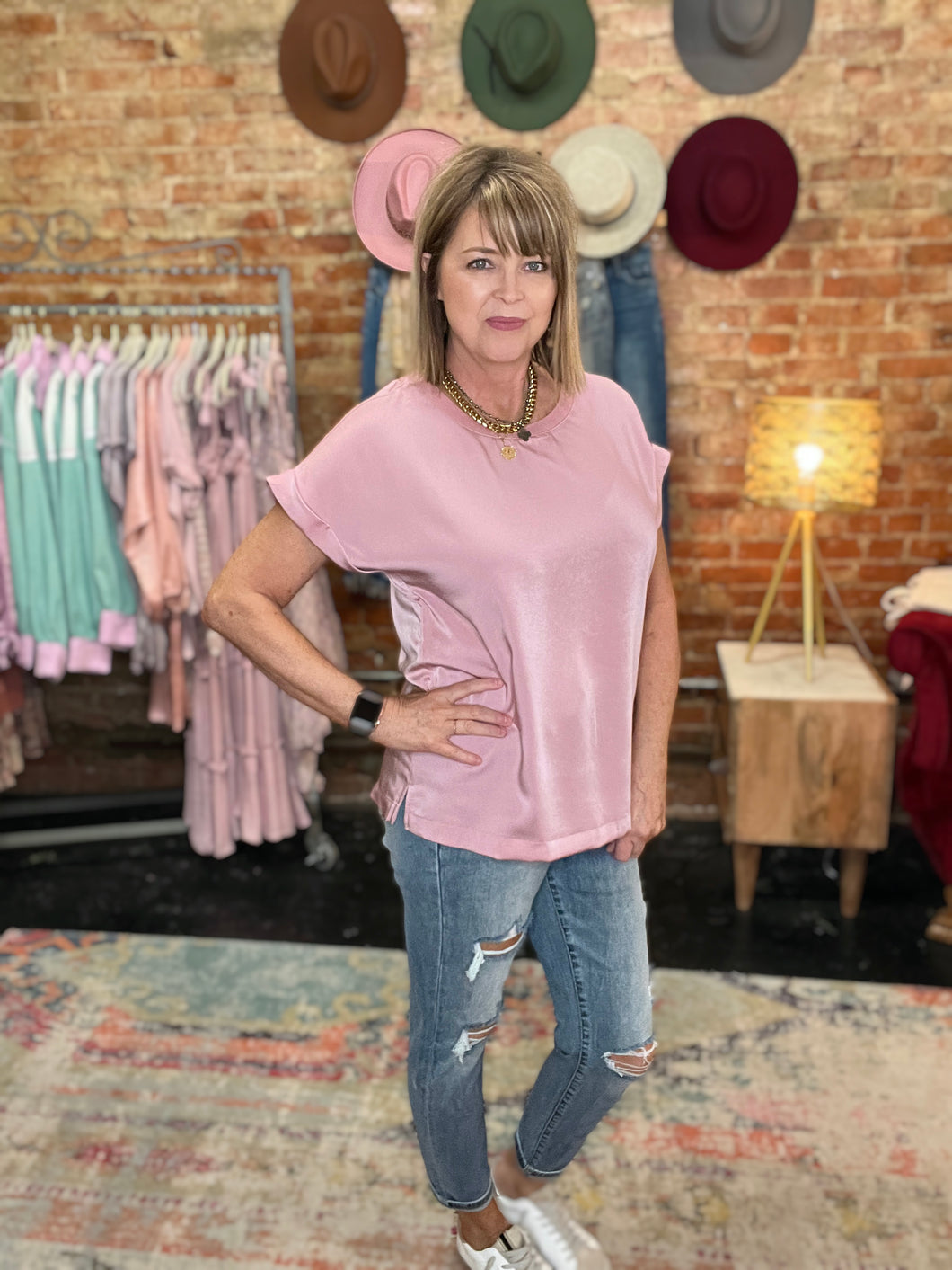 PINK SATIN TOP