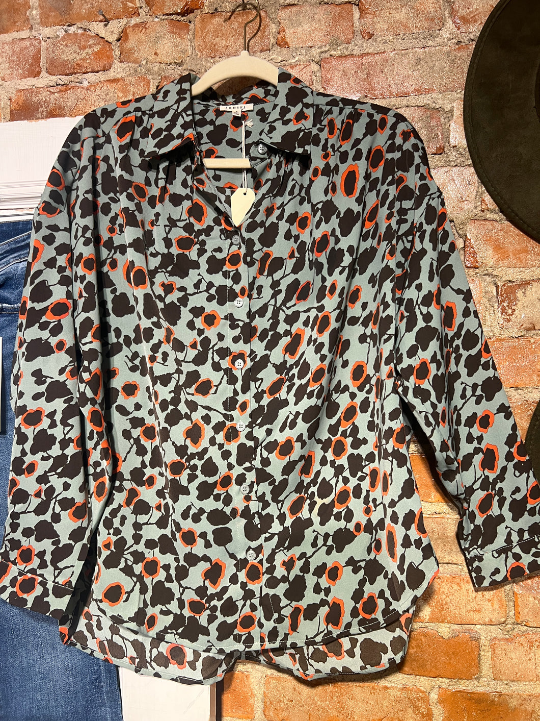 SAGE GREEN WITH POPPIES BLOUSE