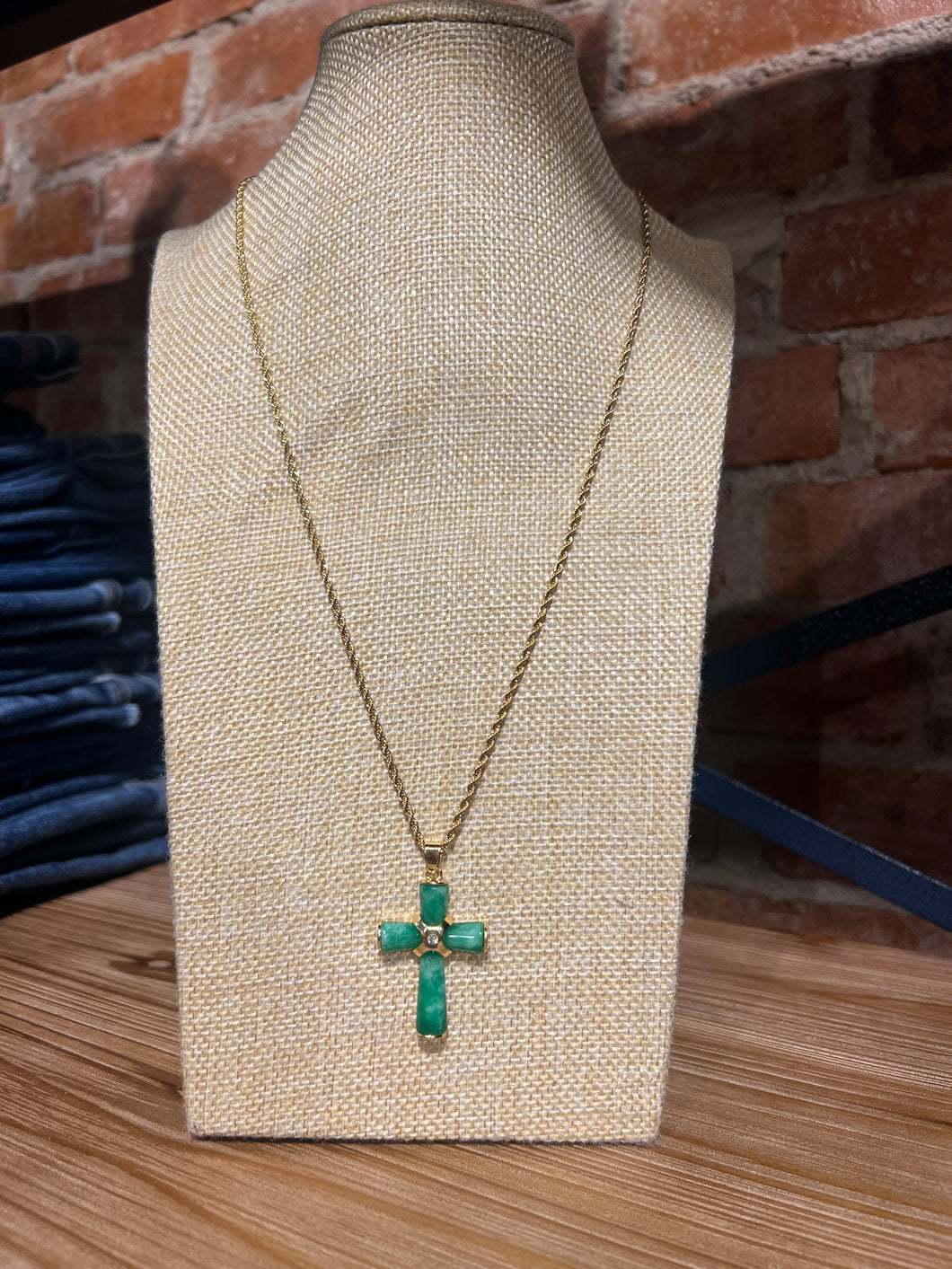 JADE GREEN CROSS NECKLACE