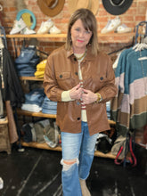 Load image into Gallery viewer, BROWN FAUX LEATHER JACKET
