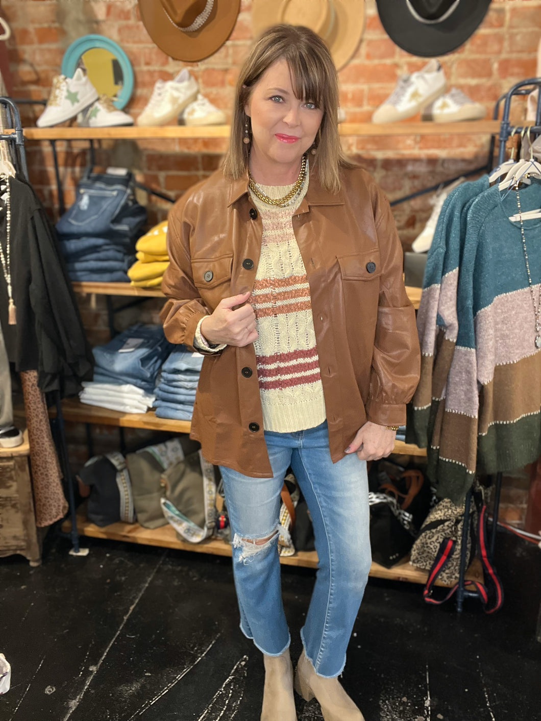 BROWN FAUX LEATHER JACKET