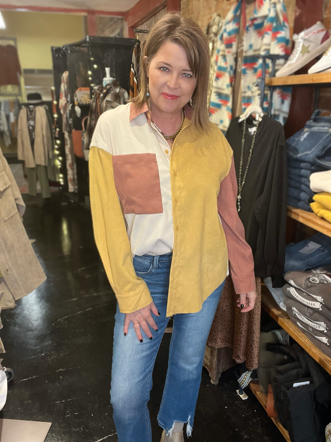 COLOR BLOCK CORDUROY SHIRT